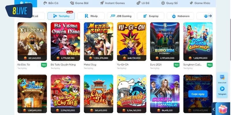 Sảnh game tại nhà cái đơn giản với đa dạng game nổ hũ